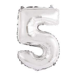 𝅺Number 5 Five Silver Balloon Helium Air Party Engagement Birthday NWT 16"